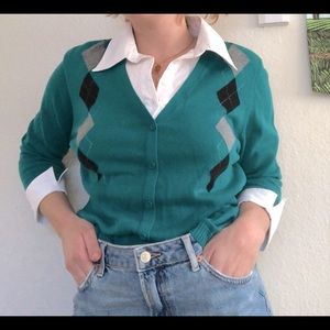 Sweater with sewn in button up, vintage